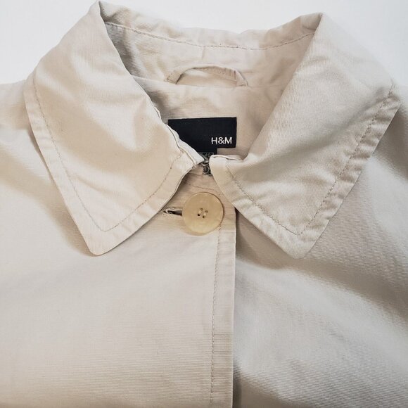 H&M Trench Coat Women's 10 Beige Khaki Cotton Twill Preppy Light Academia EUC - Picture 8 of 16